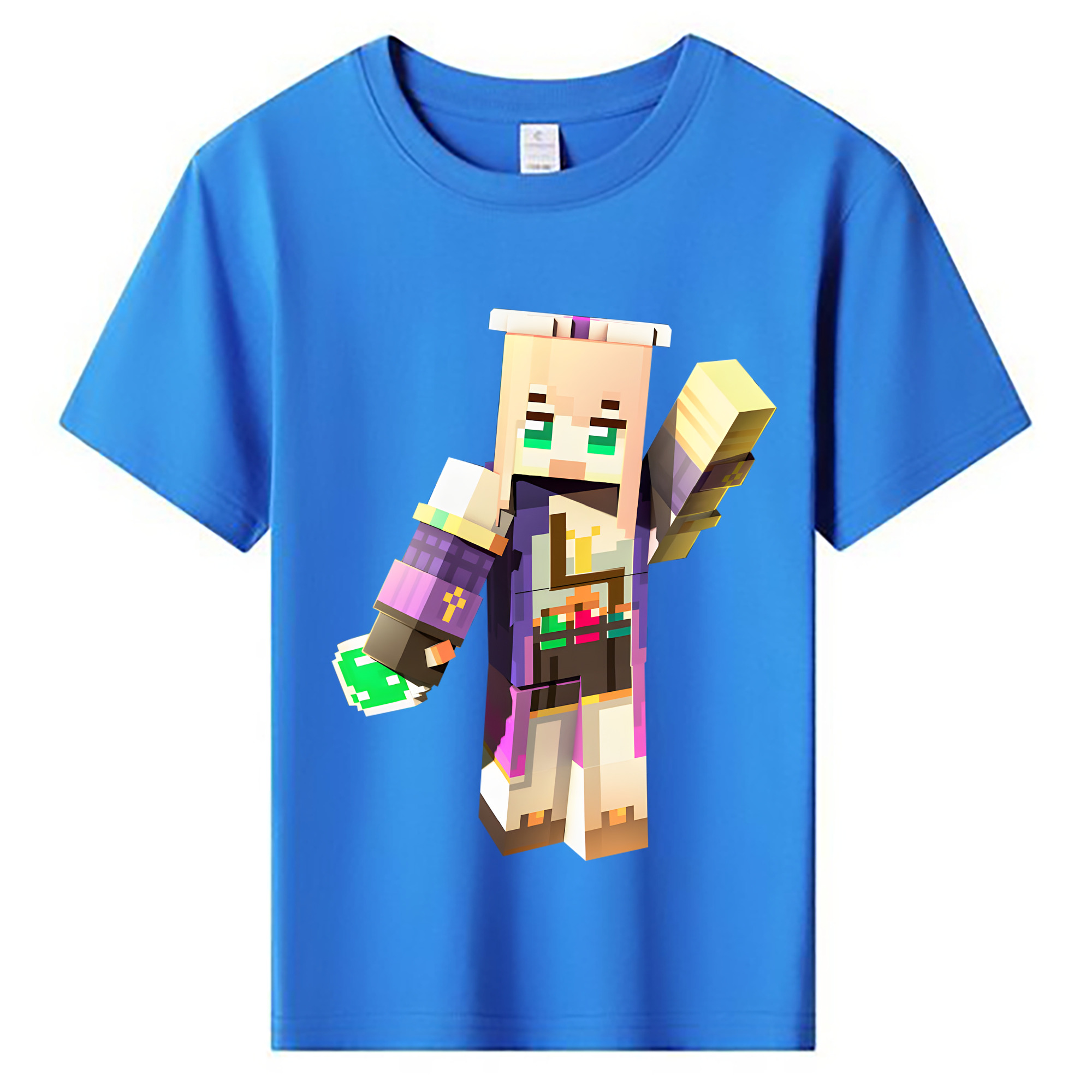 （画像用） マインクラフト ブロックの世界 Minecraft MC Block world 綿100％キッズTシャツ（フロントプリント）